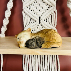 Vintage Resin Sleeping Kitten Cat Mouse Figurine‎ Brown Home Decor Nostalgic